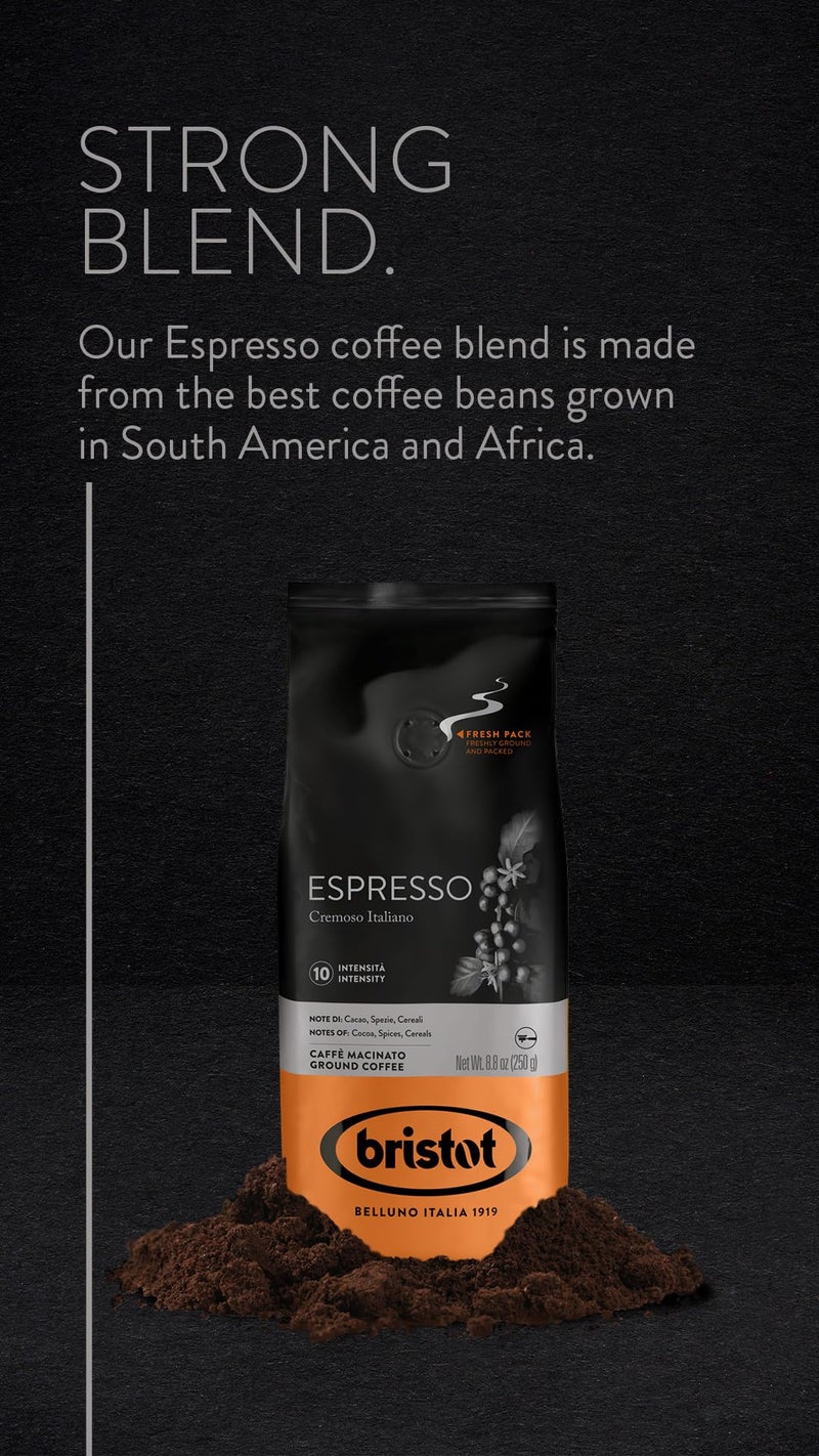 Bristot Espresso Cremoso Italiano Ground Coffee - Medium Roast, Rich & Smooth - 8.8oz (250g) Bag - Italian Ground Espresso for Home Machines - Image 2